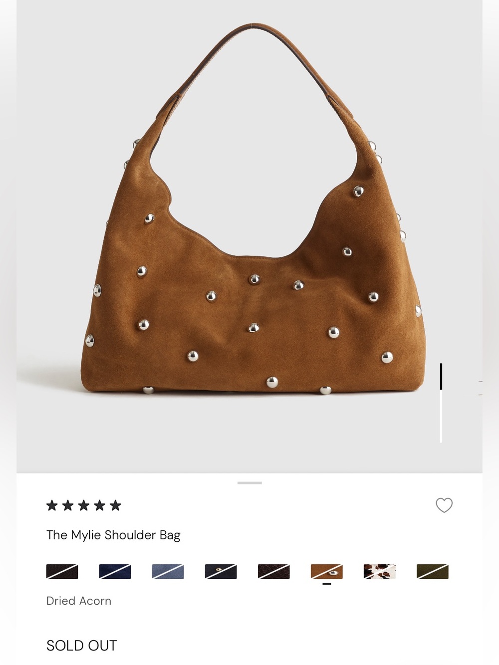 NWT Madewell Mylie Suede Studded Handbag in Dried Acorn Caramel